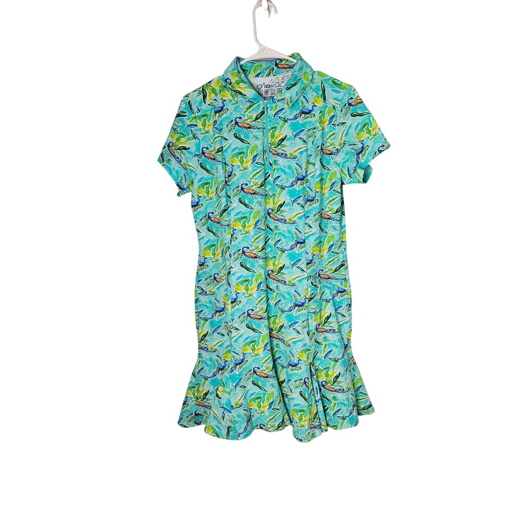 Ibkul Rachel Jade Teal Peacock Polo Pleated Golf Dress Womens Medium UPF 50+